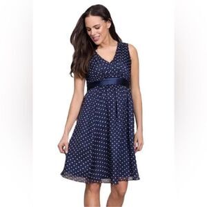 Seraphine Maternity LUXE navy & ivory polka dot silk cocktail “Cassandra” dress